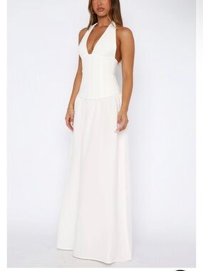 White Fox Boutique White Plunge Halter Maxi Dress